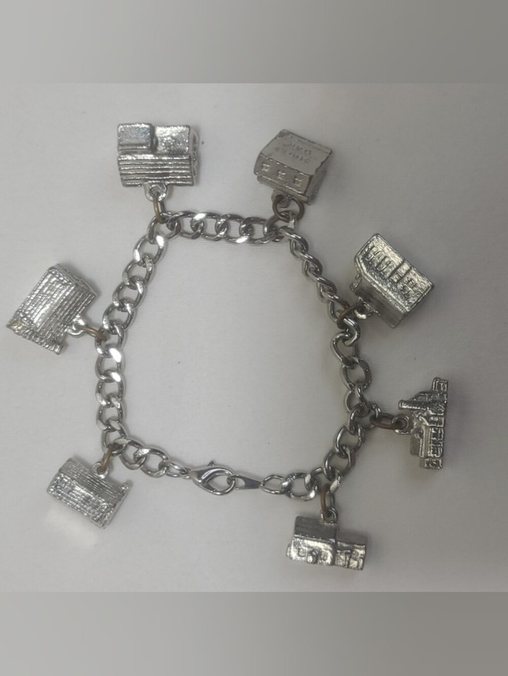 Silver Charm Bracelet with Miniature Building Charms - Silver